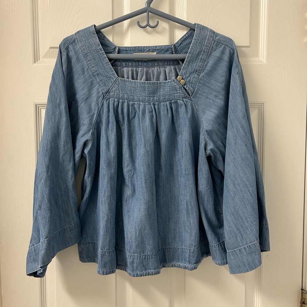 Madewell Indigo Dyed Blue 3/4 Length Sleeve Top SZ Medium